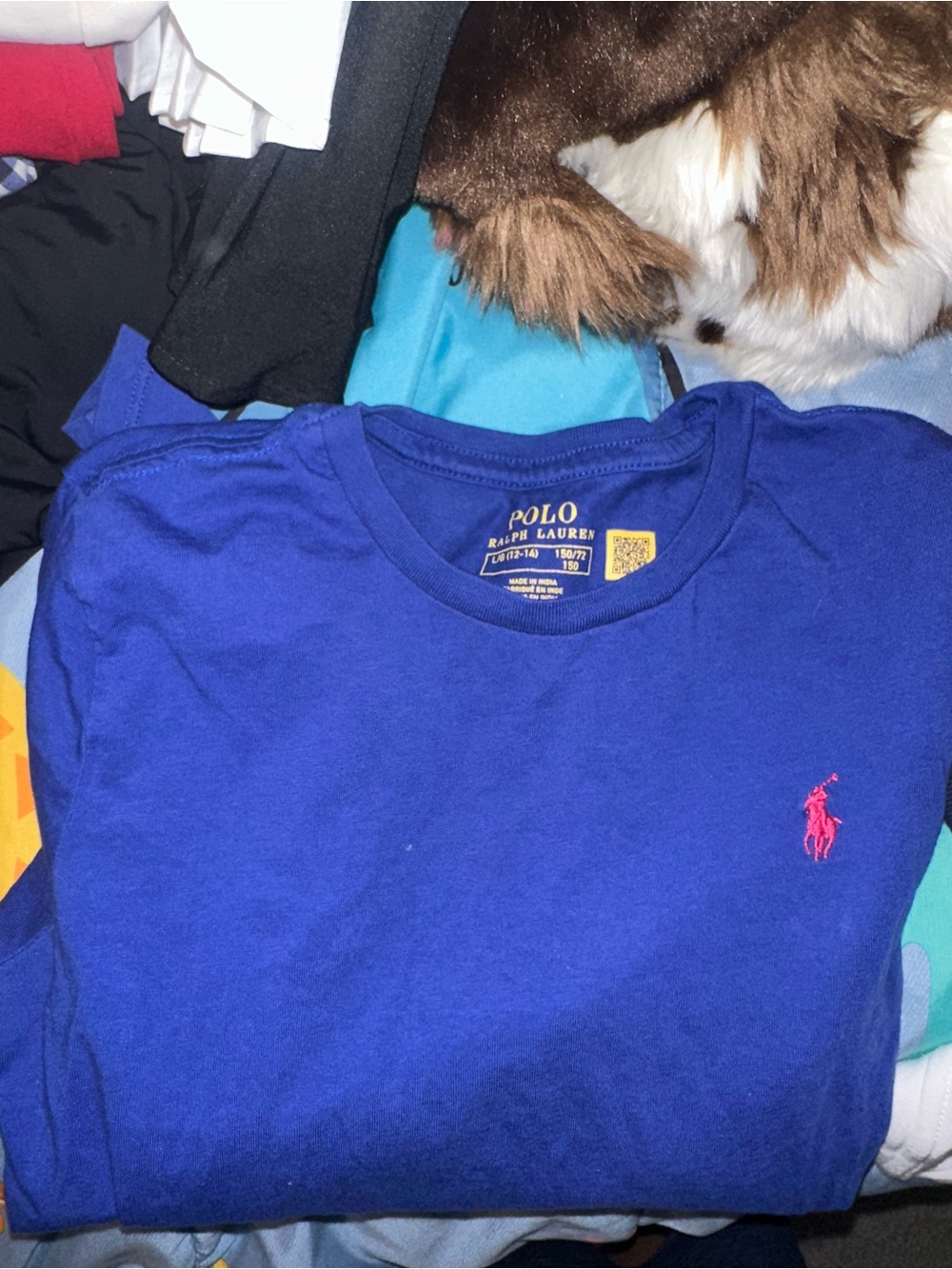 Polo by Ralph Lauren Boys Royal Blue Long Sleeve Tee with Pink Pony